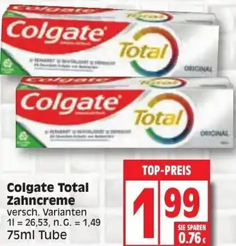 Edeka Colgate Total Zahncreme 75ml Tube Angebot