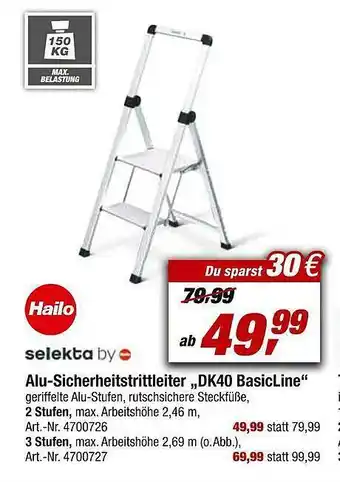 toom Baumarkt Hailo Selekta Alu-sicherheitstrittleiter „dk40 Basicline” Angebot