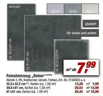 toom Baumarkt Feinsteinzeug „beton” Angebot