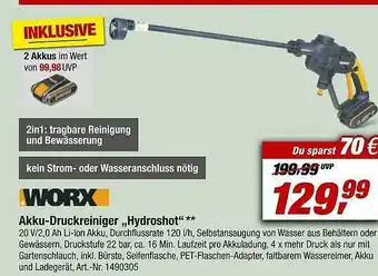 toom Baumarkt Worx Akku-druckreiniger „hydroshot” Angebot