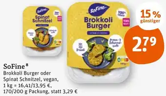 tegut SoFine Brokkoli Burger oder Spinat Schnitzel 170/200 g Packung Angebot