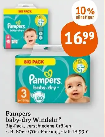 tegut Pampers baby-dry Windeln z. B. 80er-/70er-Packung Angebot