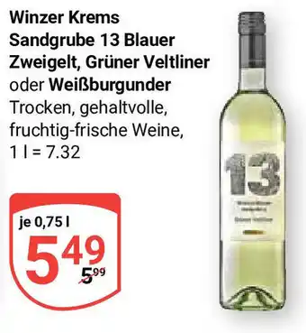 Globus Winzer Krems Sandgrube 13 Blauer Zweigelt, Grüner Veltliner oder Weißburgunder  0,75 l Angebot