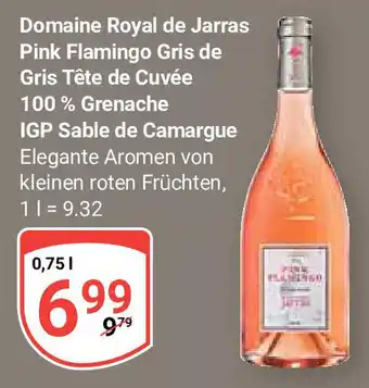 Globus Domaine Royal de Jarras Pink Flamingo Gris de Gris Tête de Cuvée 100% Grenache IGP Sable de Camargue 0,75 l Angebot