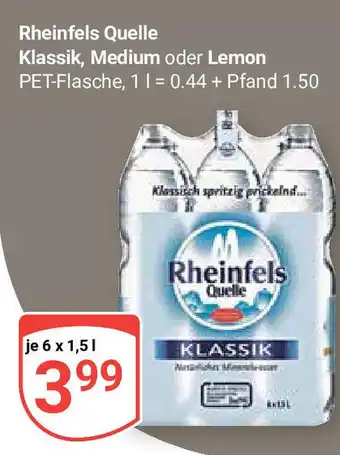 Globus Rheinfels Quelle Klassik, Medium oder Lemon 6 x 1,5 l Angebot