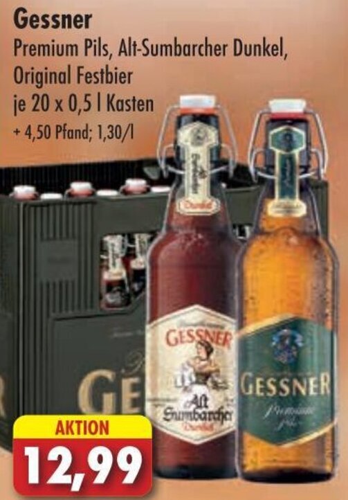 Gessner Premium Pils 20 x 0,5 L Kasten Angebot bei Lösch Depot