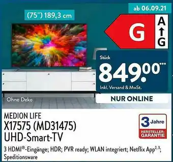 Aldi Nord Medion Life X17575 Uhd-smart-tv Angebot