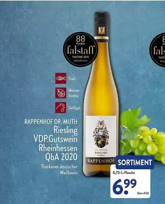 Aldi Nord Rappenhof Dr Muth Riesling Vdp.gutswein Rheinhessen Qba 2020 Angebot