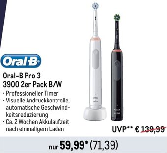 METRO Oral-B Pro 3 3900 2er Pack B/W Angebot