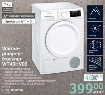 Selgros Siemens Wärmepumpentrockner WT43HV03 Angebot