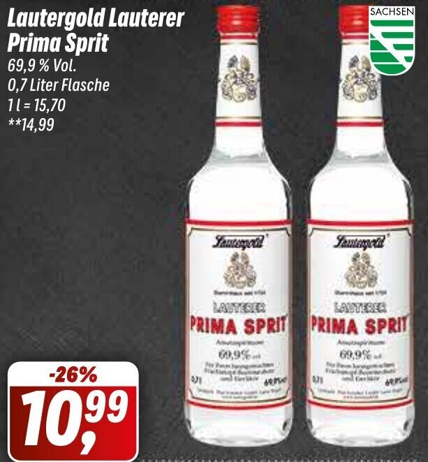 Lautergold Lauterer Prima Sprit 0,7 Liter Flasche Angebot bei Simmel