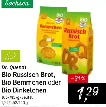 KONSUM Dr. Quendt Bio Russisch Brot, Bio Bemmchen oder Bio Dinkelchen 100/85g Beutel Angebot