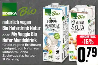 Edeka EDEKA Bio natürlich vegan Bio Haferdrink Natur oder My Veggie Bio Hafer Mandeldrink 1 L Packung Angebot