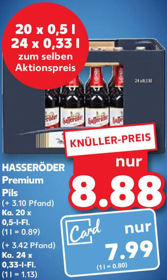 Kaufland HASSERÖDER Premium Pils 20 x Ka. 24 x 0,33 l Fl. Angebot