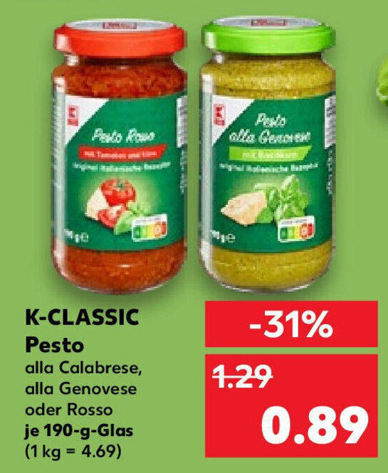 KCLASSIC Pesto 190 g Glas Angebot bei Kaufland