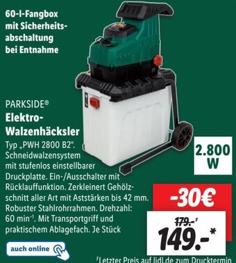 Lidl PARKSIDEⓇ Elektro Walzenhäcksler ,,PWH 2800 B2" Angebot