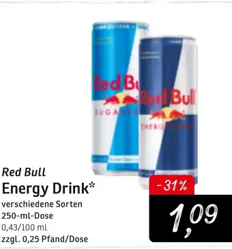 KONSUM Red Bull Energy Drink 250 ml Dose Angebot