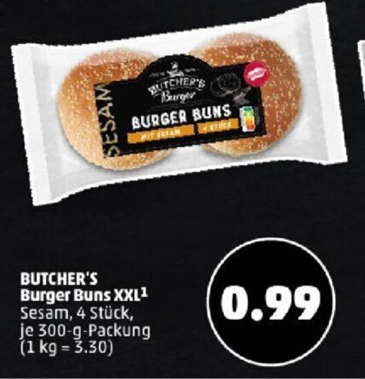BUTCHER'S Burger Buns XXL 300gPackung Angebot bei PENNY