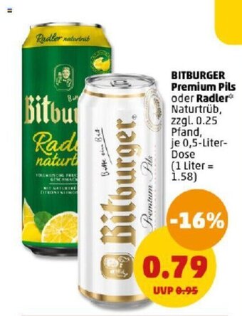 PENNY BITBURGER Premium Pils oder Radler* 0,5 Liter Dose Angebot