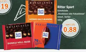 Aktiv Irma Ritter Sport Schokolade Nussklasse oder Kakao Klasse 100g Angebot