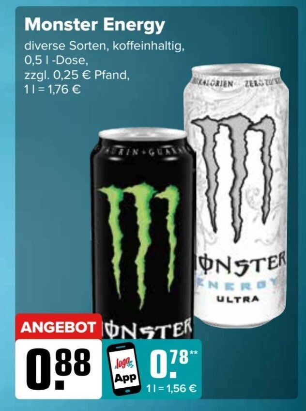 Monster Energy diverse Sorten, 500ml Angebot bei Logo Getränkemarkt