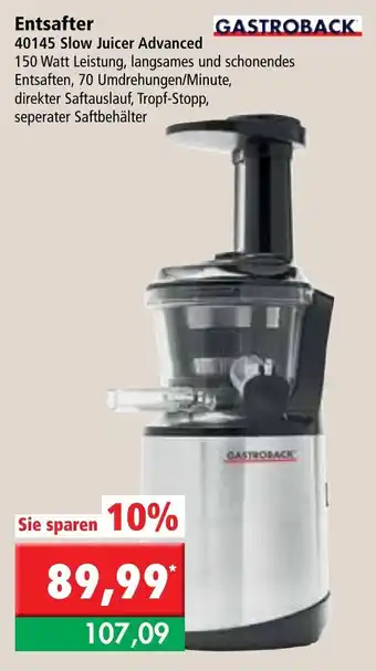 L. STROETMANN GROSSMARKT Gastroback Entsafter 40145 Slow Juicer Advanced Angebot