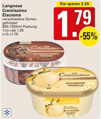 WEZ Langnese Cremissimo Eiscreme 850-1300ml Packung Angebot