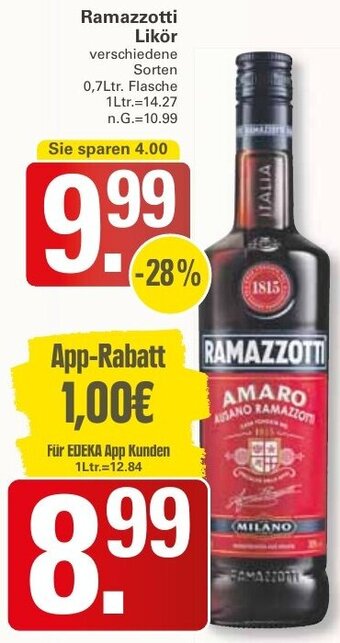 WEZ Ramazzotti Likör 0,7Ltr. Flasche Angebot