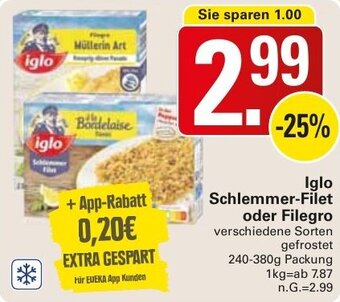 WEZ Iglo Schlemmer-Filet oder Filegro 240-380g Packung Angebot