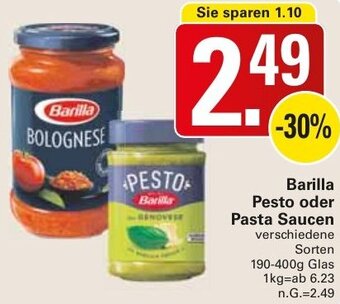 WEZ Barilla Pesto oder Pasta Saucen 190-400g Glas Angebot