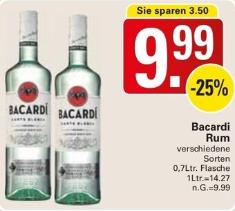 WEZ Bacardi Rum 0,7Ltr. Flasche Angebot