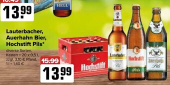 Logo Getränkemarkt Lauterbacher, Auerhahn Bier, Hochstift Pils* 20*500ml Angebot