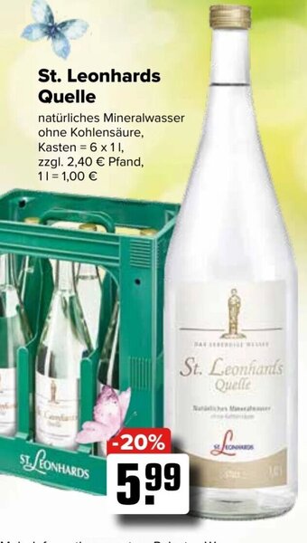 Logo Getränkemarkt St. Leonhards Quelle natürliches Mineralwasser 6 x 1l Angebot