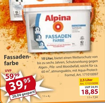 Sonderpreis Baumarkt ALPINA Fassaden-farbe 10L Angebot