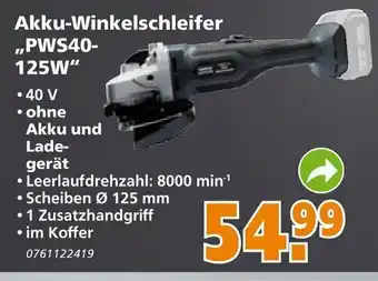 Globus Baumarkt Akku Winkelschleifer PWS40-125W Angebot