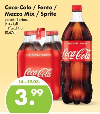 Trink und Spare Coca-Cola / Fanta / Mezzo Mix / Sprite 4*1.5L Angebot