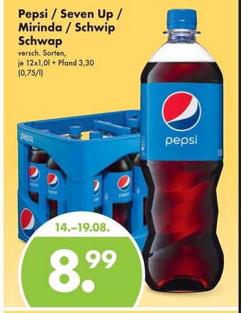 Trink und Spare Pepsi / Seven Up / Mirinda / Schwip Schwap 12*1L Angebot