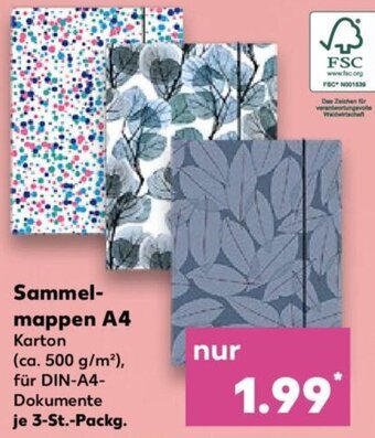 Kaufland Sammelmappen A4 Karton, 3 St. Packg. Angebot