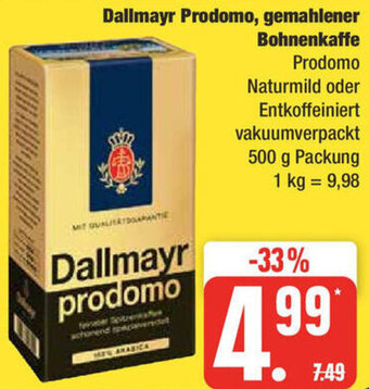 Edeka Dallmayr Prodomo, gemahlener Bohnenkaffe 500 g Packung Angebot