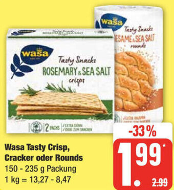 Edeka Wasa Tasty Crisp, Cracker oder Rounds 150 - 235 g Packung Angebot