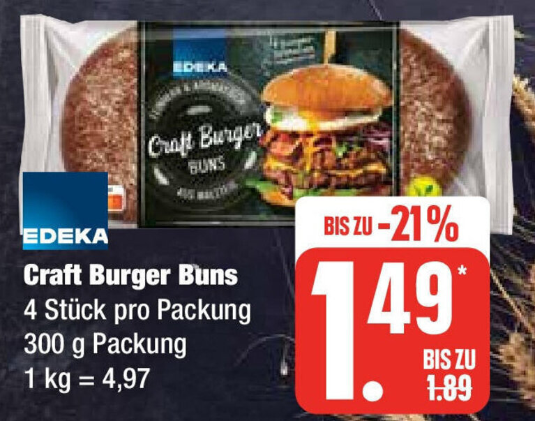 EDEKA Craft Burger Buns 300 g Packung Angebot bei Edeka