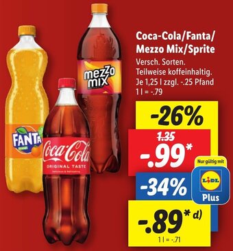 Lidl Coca-Cola/Fanta/ Mezzo Mix/Sprite 1,25 L Angebot