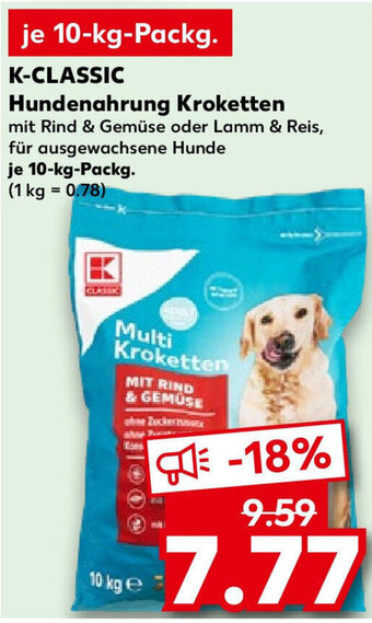 Kaufland K-CLASSIC Hundenahrung Kroketten 10-kg-Packg. Angebot