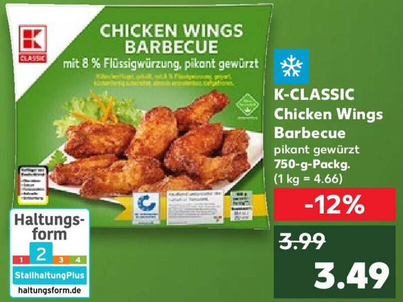 KCLASSIC Chicken Wings Barbecue 750gPackg. Angebot bei Kaufland