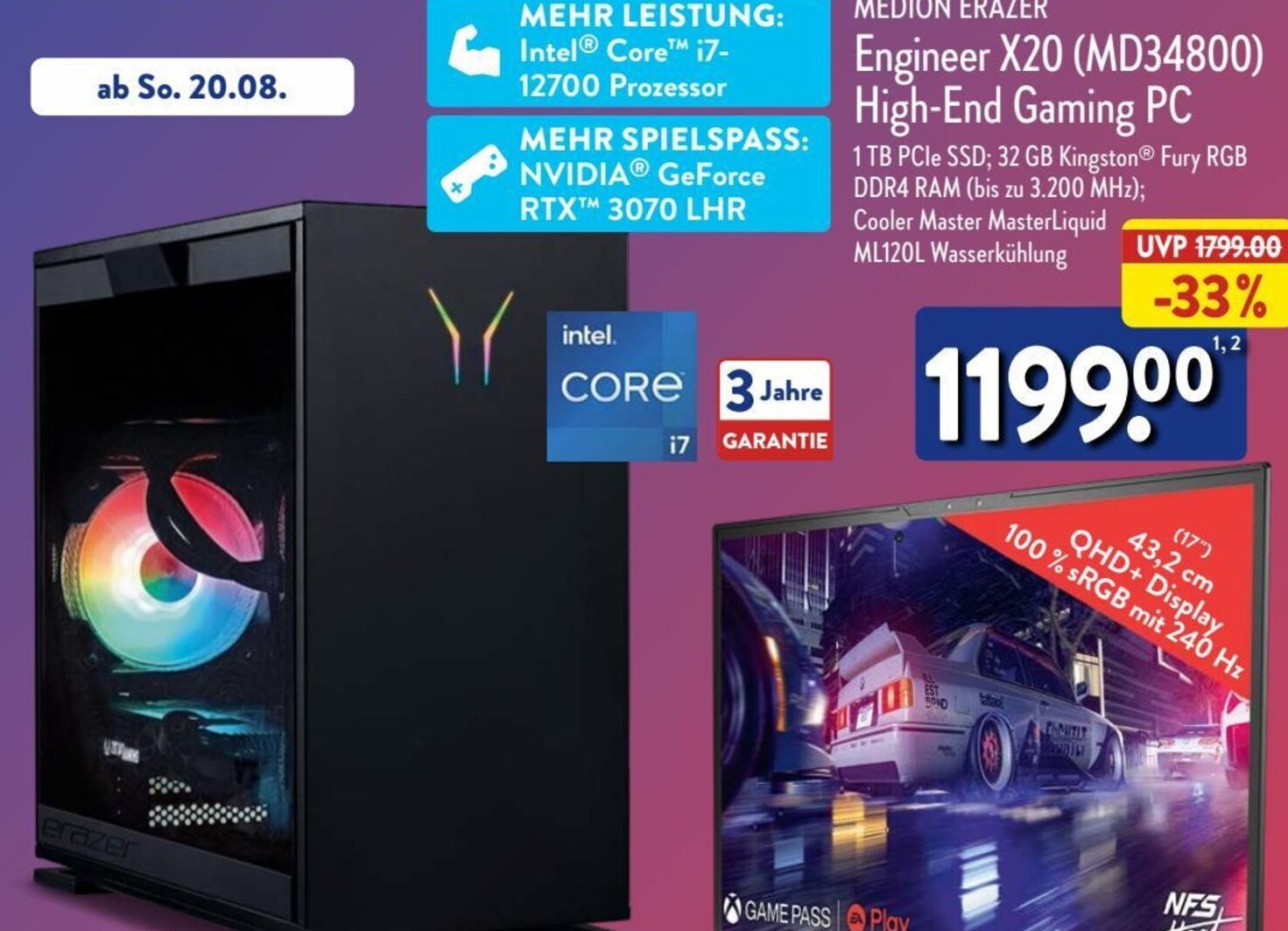 MEDION ERAZER Engineer X20 (MD34800) HighEnd Gaming PC Angebot bei