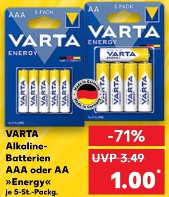 Kaufland VARTA Alkaline-Batterien AAA oder AA >> Energy<< 5-St.-Packg. Angebot