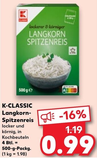 Kaufland K-CLASSIC Langkorn-Spitzenreis 500 g Packg. Angebot