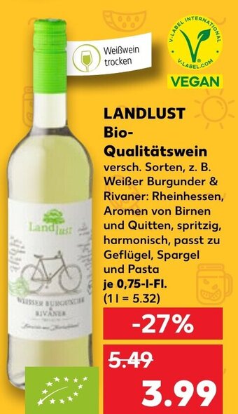 Kaufland LANDLUST Bio- Qualitätswein 0,75-FI. Angebot