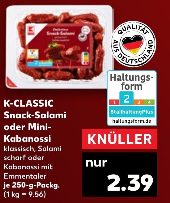 KCLASSIC SnackSalami oder Mini Kabanossi 250gPackg. Angebot bei