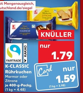 Kaufland K-CLASSIC Rührkuchen Marmor oder Zitrone 400 g Packg. Angebot